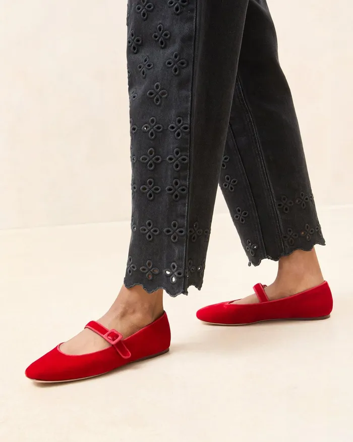 Loeffler Randall Ginger Red Velvet Mary Jane Women Flats and Loafers Loeffler Randall Ginger Red Velvet Mary Jane Women Flats and Loafers