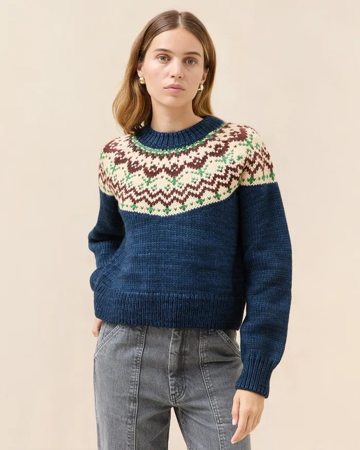 Loeffler Randall Ian Navy Tulip Fairisle Sweater Women Knitwear