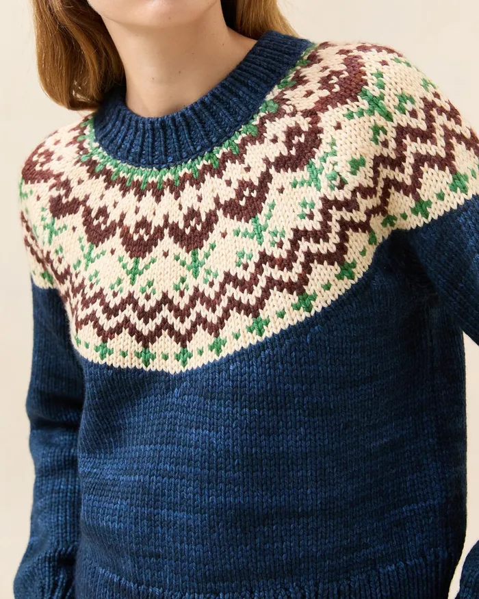 Loeffler Randall Ian Navy Tulip Fairisle Sweater Women Knitwear Loeffler Randall Ian Navy Tulip Fairisle Sweater Women Knitwear
