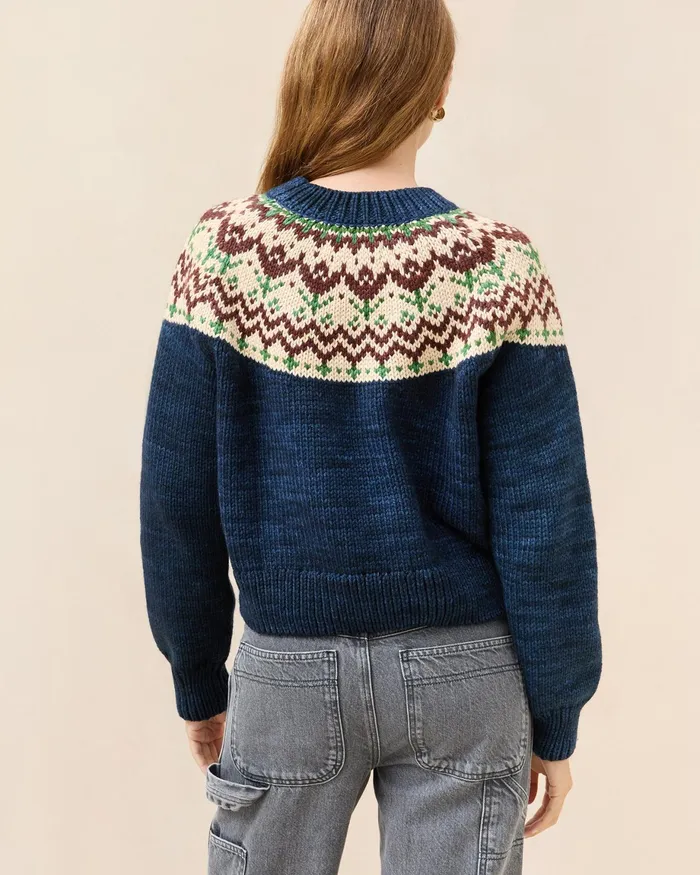 Loeffler Randall Ian Navy Tulip Fairisle Sweater Women Knitwear Loeffler Randall Ian Navy Tulip Fairisle Sweater Women Knitwear