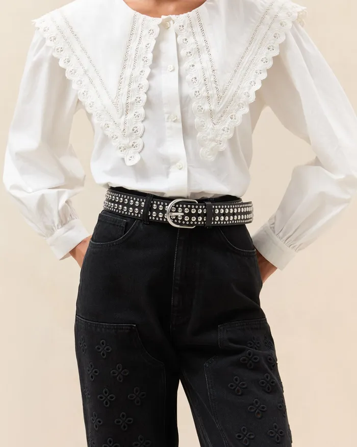 Loeffler Randall Isaac BlackSilver Studded Belt Women Belts Loeffler Randall Isaac BlackSilver Studded Belt Women Belts