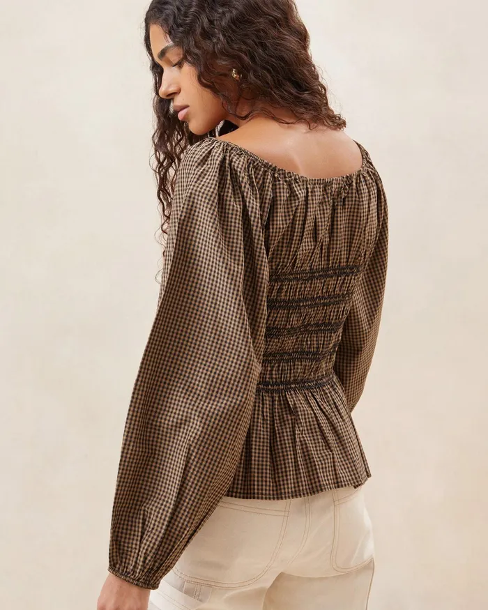 Loeffler Randall Julietta Brown Gathered Cotton Top L Tops L Apparel Women Tops Loeffler Randall Julietta Brown Gathered Cotton Top L Tops L Apparel Women Tops