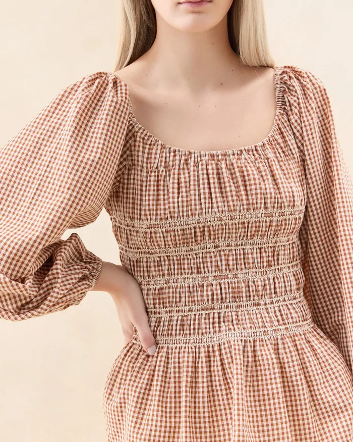 Loeffler Randall Julietta Brown Gingham Cotton Top I Tops I Apparel Women Tops Loeffler Randall Julietta Brown Gingham Cotton Top I Tops I Apparel Women Tops