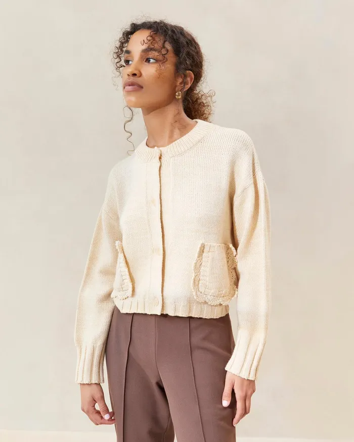 Loeffler Randall Lo CreamBrown Collared Cardigan L Sweaters and Knits L Apparel Women Tops Loeffler Randall Lo CreamBrown Collared Cardigan L Sweaters and Knits L Apparel Women Tops