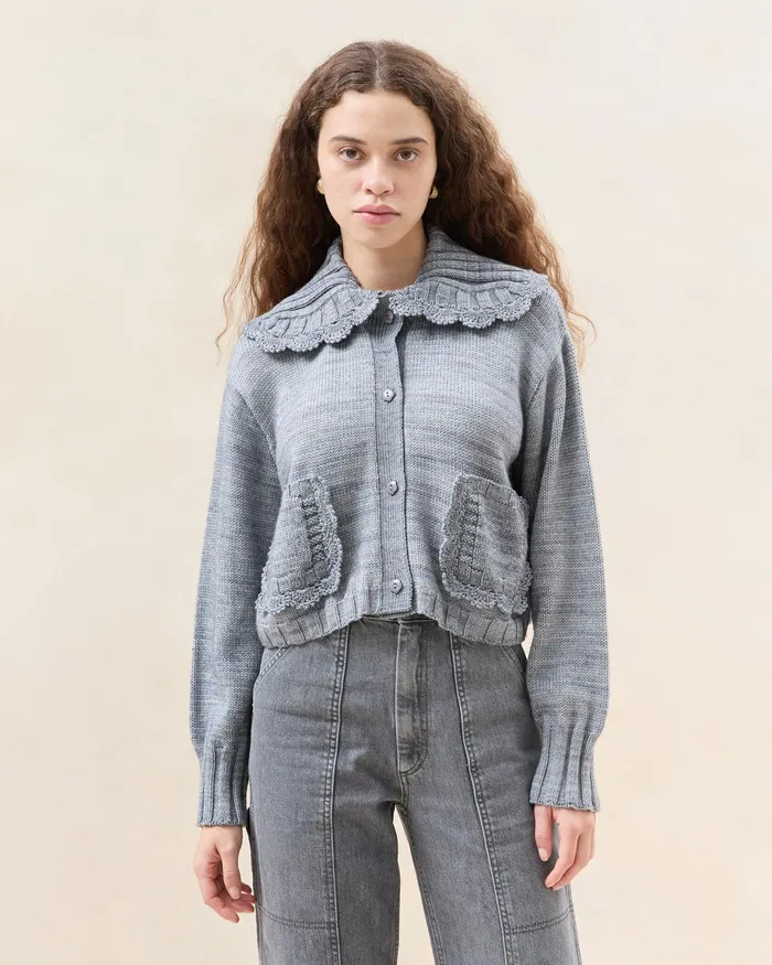 Loeffler Randall Lo Grey Collared Cardigan L Sweaters and Knits L Apparel Women Tops Loeffler Randall Lo Grey Collared Cardigan L Sweaters and Knits L Apparel Women Tops