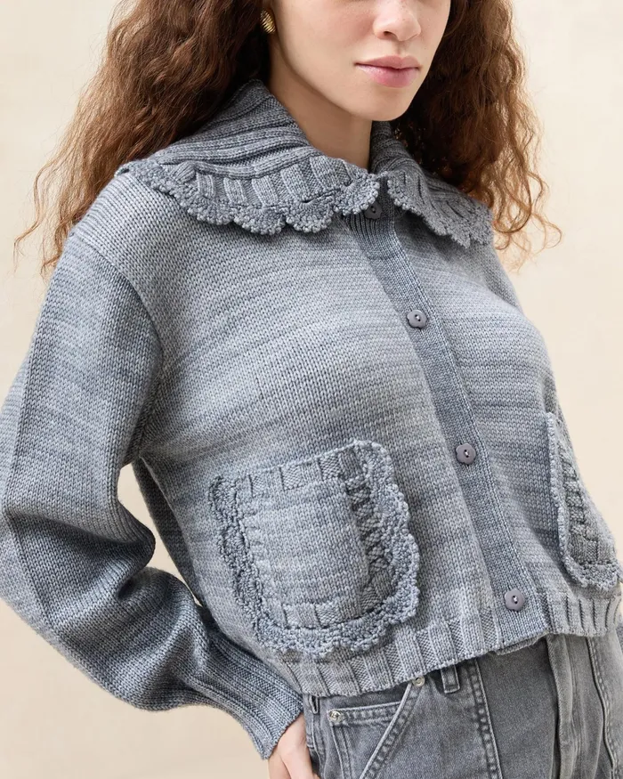 Loeffler Randall Lo Grey Collared Cardigan L Sweaters and Knits L Apparel Women Tops Loeffler Randall Lo Grey Collared Cardigan L Sweaters and Knits L Apparel Women Tops