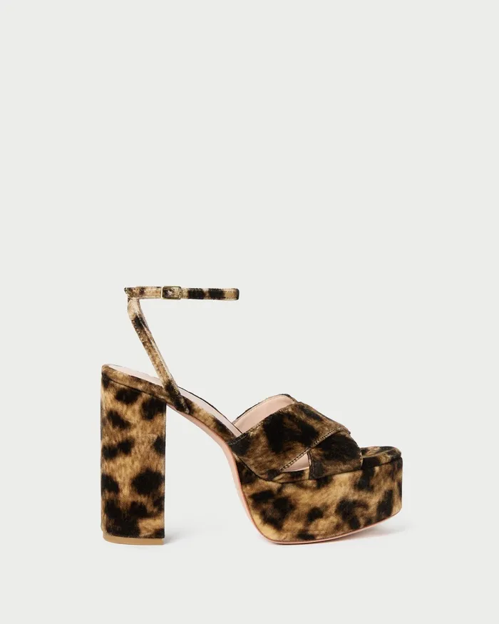 Loeffler Randall Loretta Leopard Velvet Platform Sandal Women Heeled Sandals