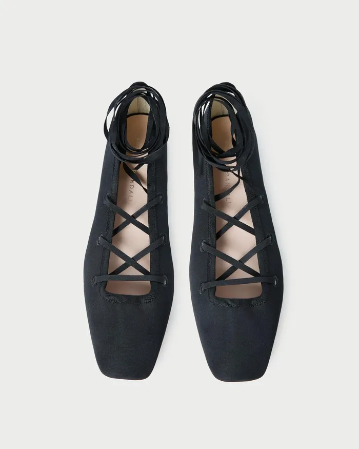 Loeffler Randall Louisa Black LaceUp Ballet Flat Women Flats and Loafers