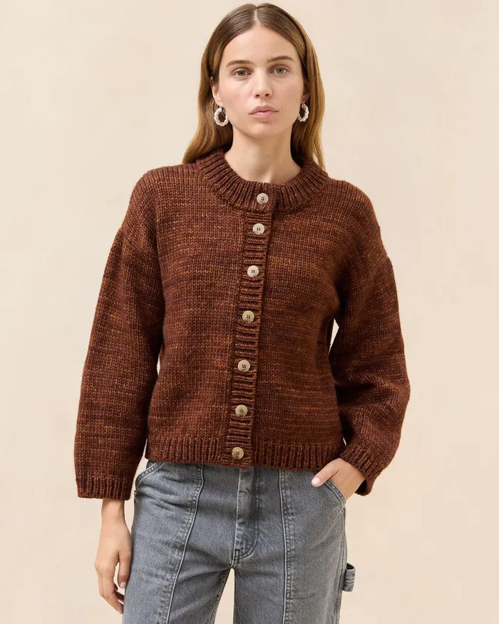 Loeffler Randall Maddie Brown Wool Cardigan Women Knitwear