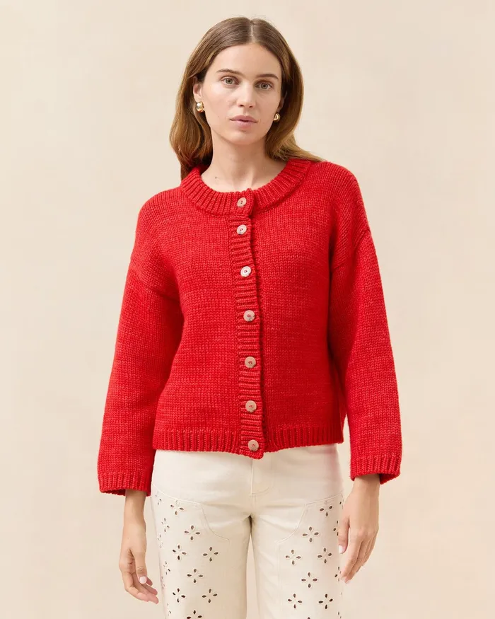 Loeffler Randall Maddie Red Wool Cardigan Women Tops
