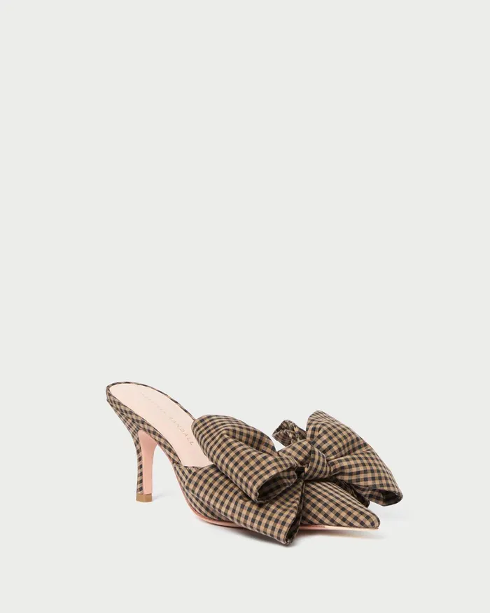 Loeffler Randall Margot BrownBlack Check Bow Mule Women Pumps and Mules