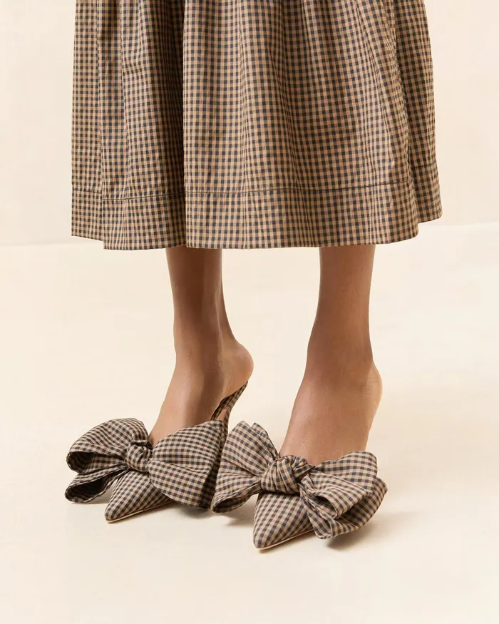 Loeffler Randall Margot BrownBlack Check Bow Mule Women Pumps and Mules Loeffler Randall Margot BrownBlack Check Bow Mule Women Pumps and Mules