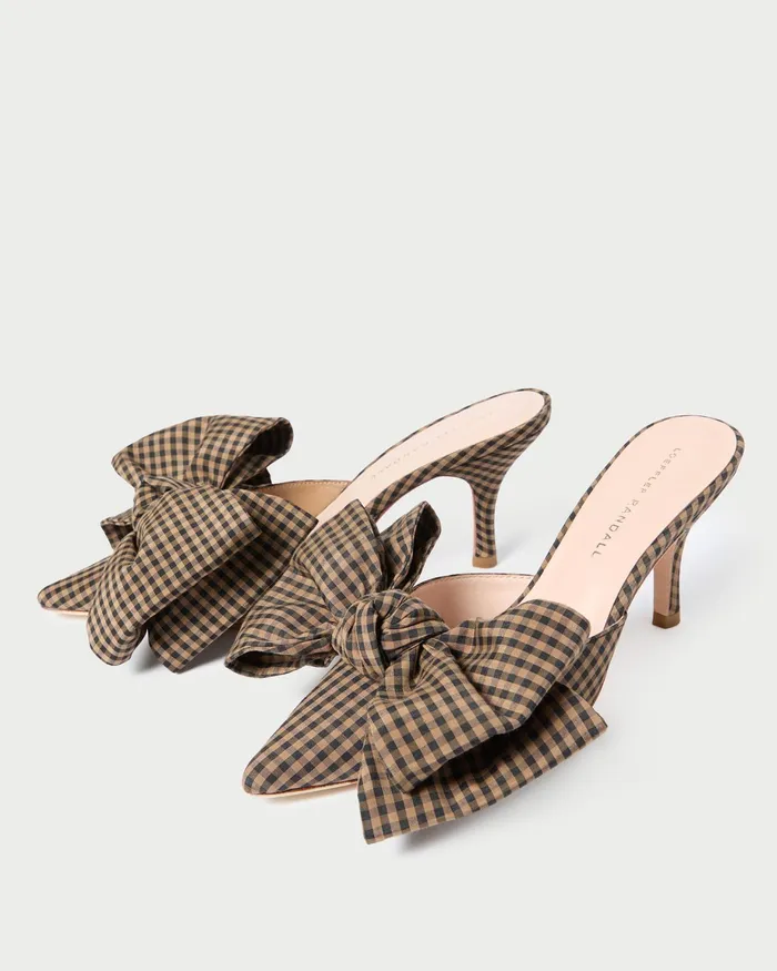 Loeffler Randall Margot BrownBlack Check Bow Mule Women Pumps and Mules Loeffler Randall Margot BrownBlack Check Bow Mule Women Pumps and Mules
