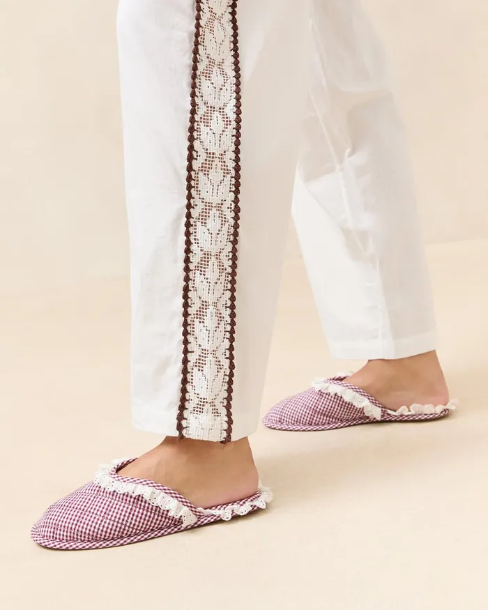 Loeffler Randall Marky CreamMaroon Gingham Slipper Women Soft Accessories Loeffler Randall Marky CreamMaroon Gingham Slipper Women Soft Accessories