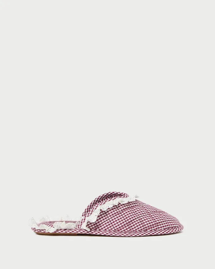 Loeffler Randall Marky CreamMaroon Gingham Slipper Women Soft Accessories Loeffler Randall Marky CreamMaroon Gingham Slipper Women Soft Accessories