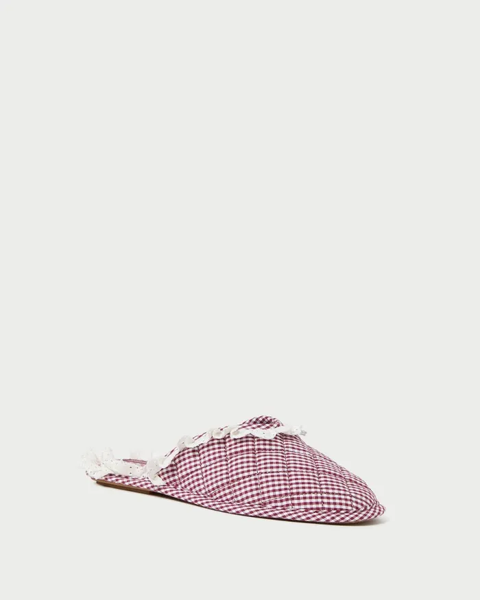 Loeffler Randall Marky CreamMaroon Gingham Slipper Women Soft Accessories Loeffler Randall Marky CreamMaroon Gingham Slipper Women Soft Accessories