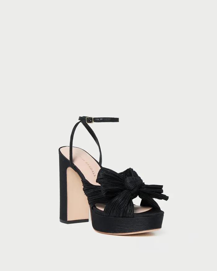 Loeffler Randall Natalia Black Platform Bow Heel Women Heeled Sandals