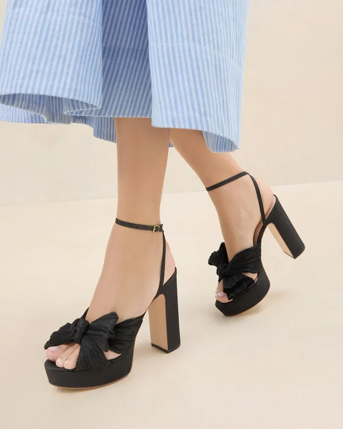 Loeffler Randall Natalia Black Platform Bow Heel Women Heeled Sandals Loeffler Randall Natalia Black Platform Bow Heel Women Heeled Sandals