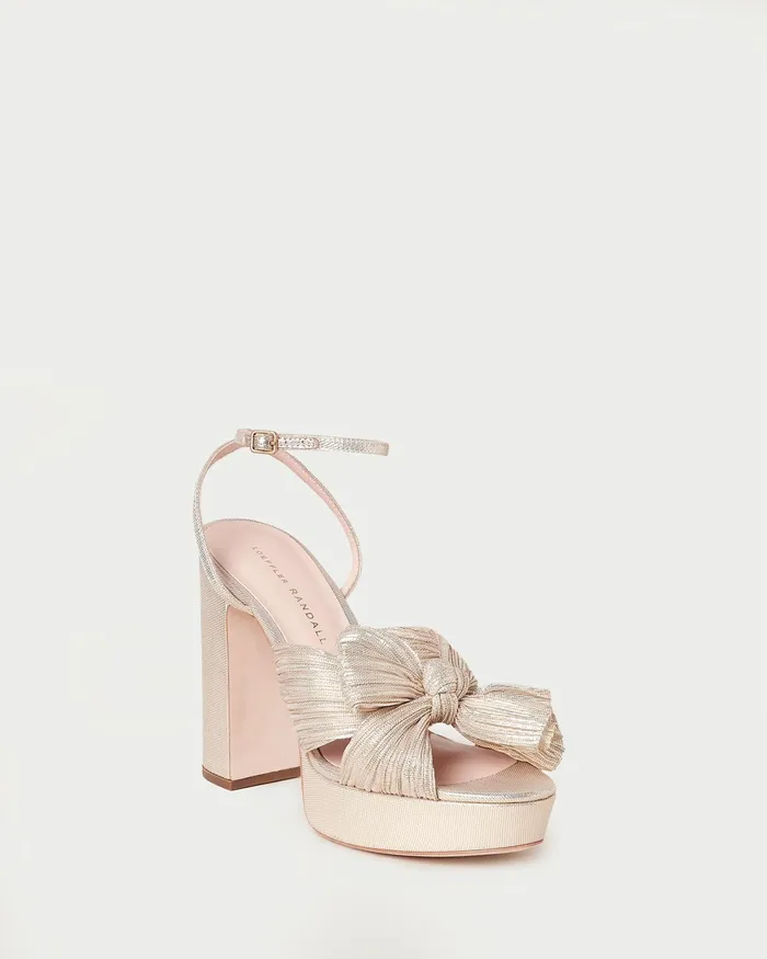 Loeffler Randall Natalia Platinum Platform Bow Heel Women Heeled Sandals