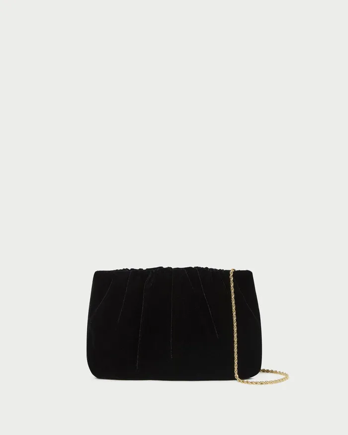 Loeffler Randall Serena Black Gathered Velvet Clutch Women Clutches