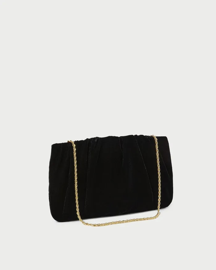 Loeffler Randall Serena Black Gathered Velvet Clutch Women Clutches Loeffler Randall Serena Black Gathered Velvet Clutch Women Clutches