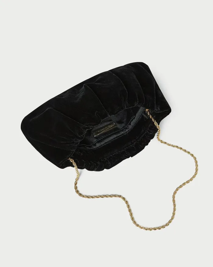 Loeffler Randall Serena Black Gathered Velvet Clutch Women Clutches Loeffler Randall Serena Black Gathered Velvet Clutch Women Clutches