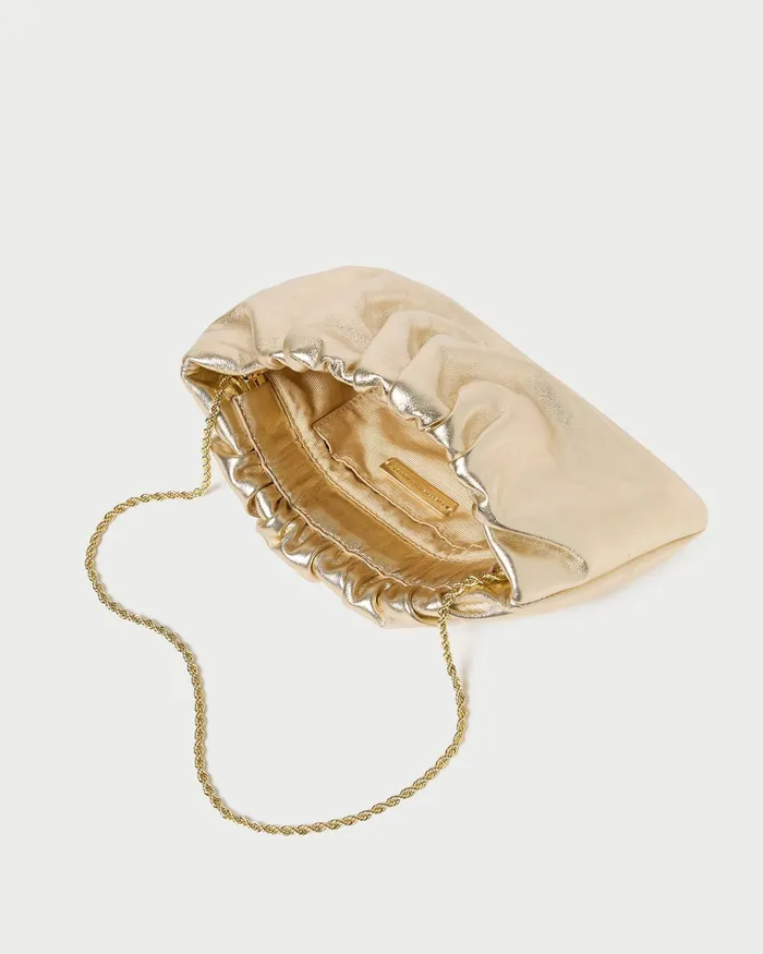 Loeffler Randall Serena Champagne Gathered Leather Clutch Women Clutches Loeffler Randall Serena Champagne Gathered Leather Clutch Women Clutches