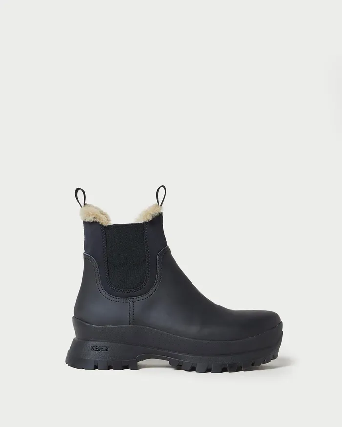 Loeffler Randall Tara Black Leather Weather Boot Women Boots
