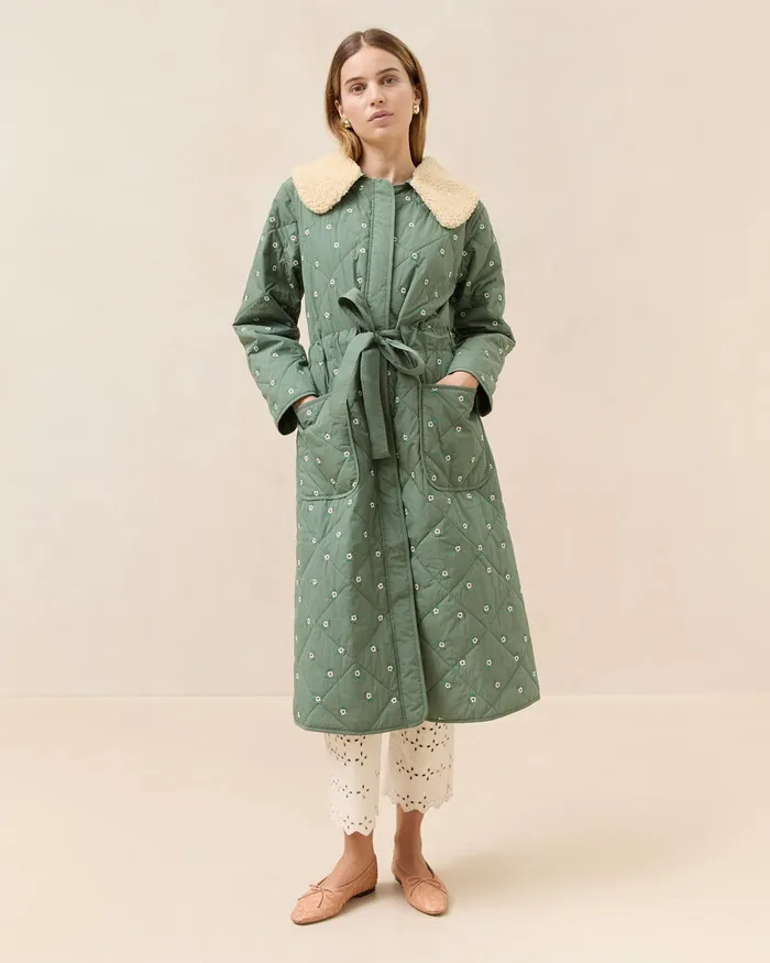 Loeffler Randall Wyatt Sage Floral Quilted Coat Women Outerwear