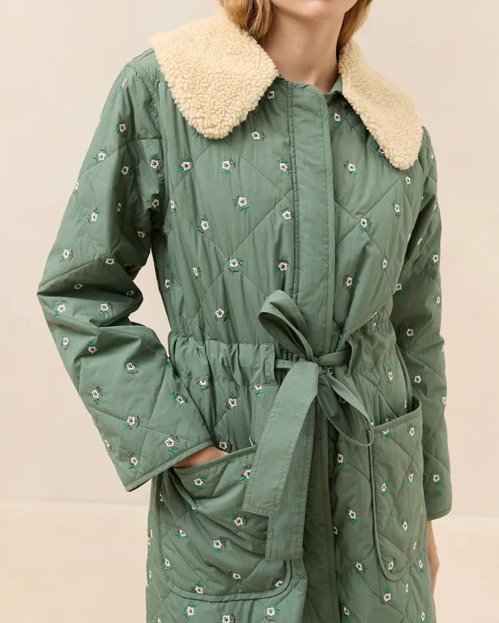 Loeffler Randall Wyatt Sage Floral Quilted Coat Women Outerwear Loeffler Randall Wyatt Sage Floral Quilted Coat Women Outerwear