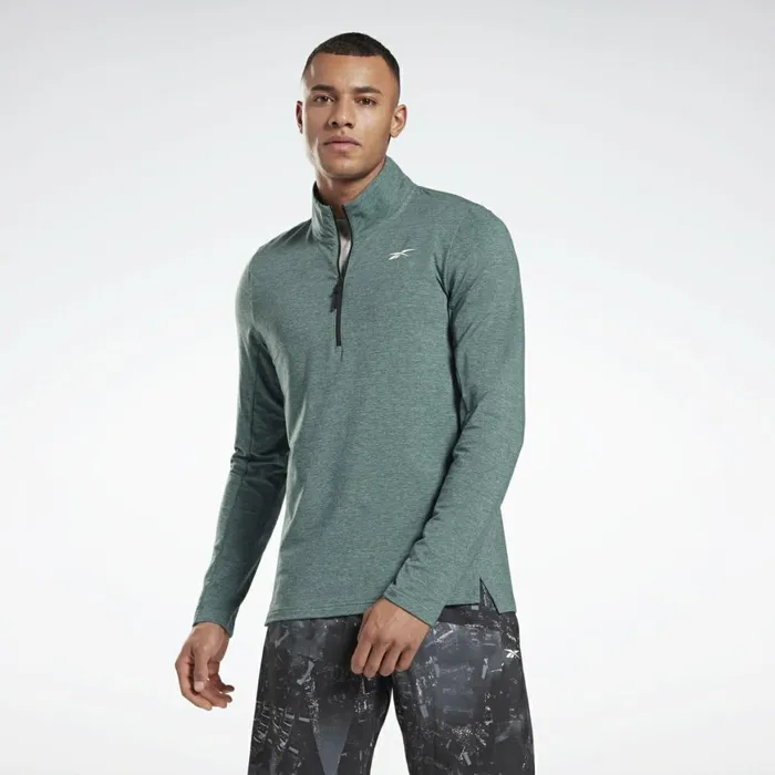 Loungewear Mens Reebok ActivchillCotton QuarterZip Top Forest Green