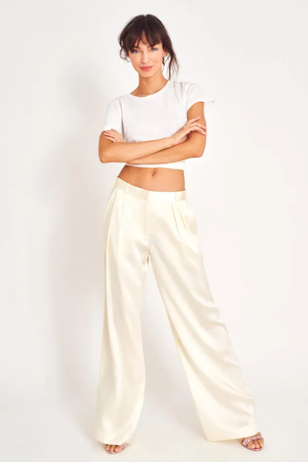 LoveShackFancy Bottoms Womens Emberlynn Silk Pant IVORY