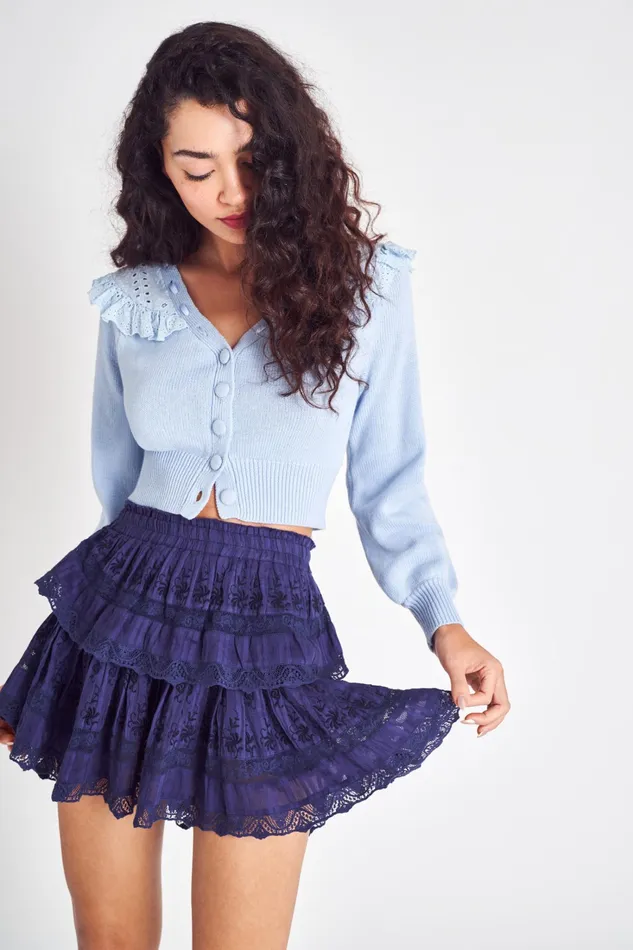 LoveShackFancy Bottoms Womens Ruffle Mini Skirt MIDNIGHT