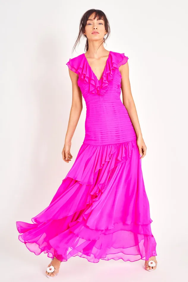 LoveShackFancy Dresses Womens Tini Silk Maxi Dress FLIRTY FUSCHIA