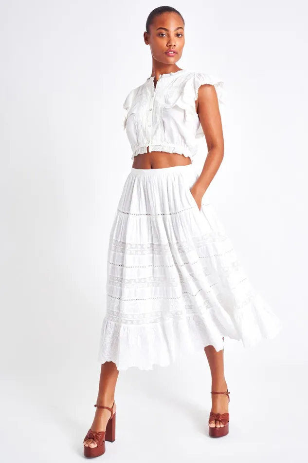 LoveShackFancy Skirts Womens Donna Midi Skirt WHITE