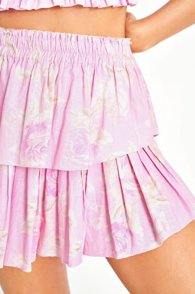 LoveShackFancy Skirts Womens Ruffle Mini Skirt POWDER PINK
