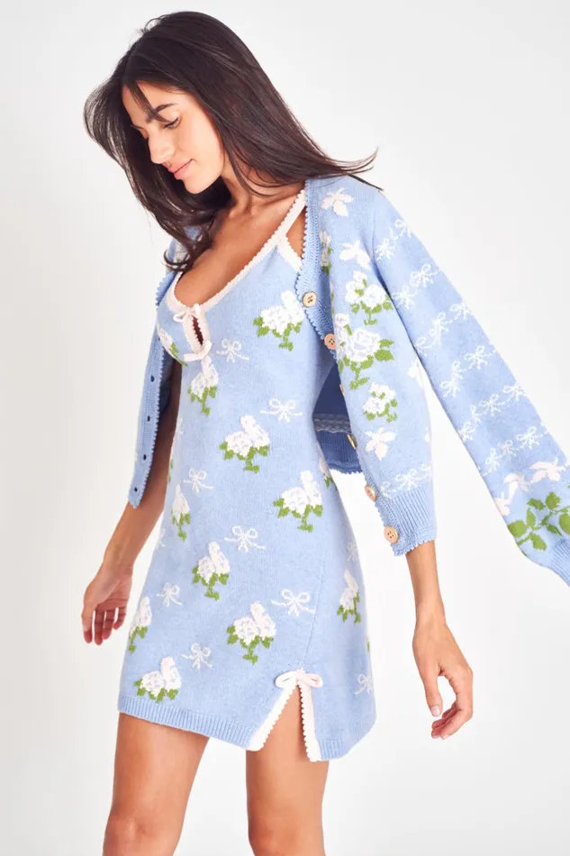 LoveShackFancy Sweaters and Knits Womens Lopez Mini Dress PERIWINKLE ORCHARD