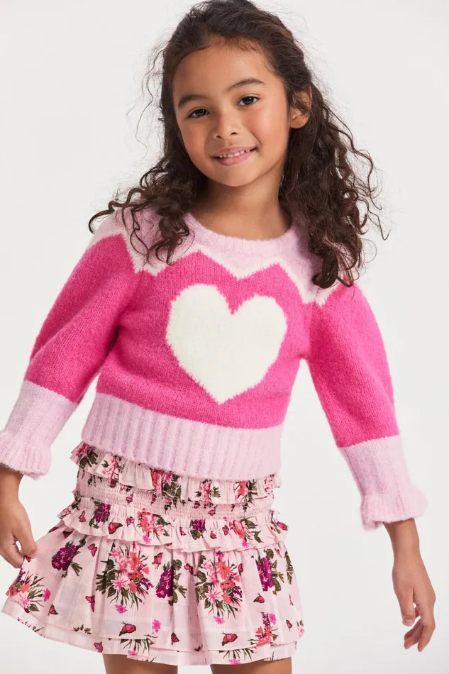 LoveShackFancy Tops Kids Girls Lorica Sweater SWEETHEART PINK