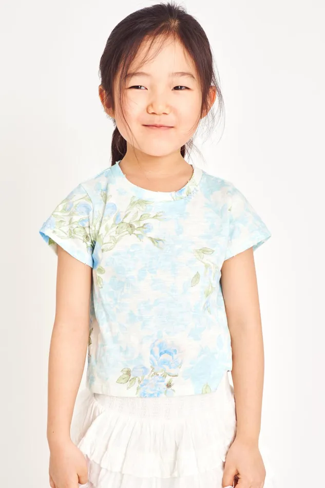 LoveShackFancy Tops Kids Girls Mini Calix Tee BABY BLUE PROMISE