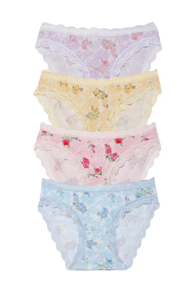 LoveShackFancy Underwear Womens Garden Rose 4 Pack Knicker Box RAINBOW CLOUD