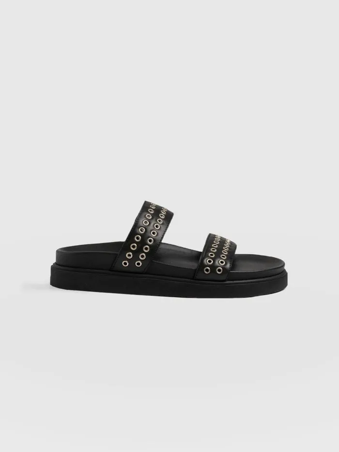 Maddox Eyelet Slides 8211 Black Black Women Saint And Sofia All Sandals