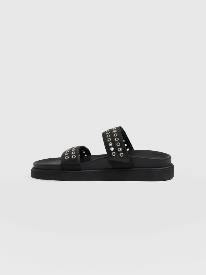 Maddox Eyelet Slides 8211 Black Black Women Saint And Sofia All Sandals