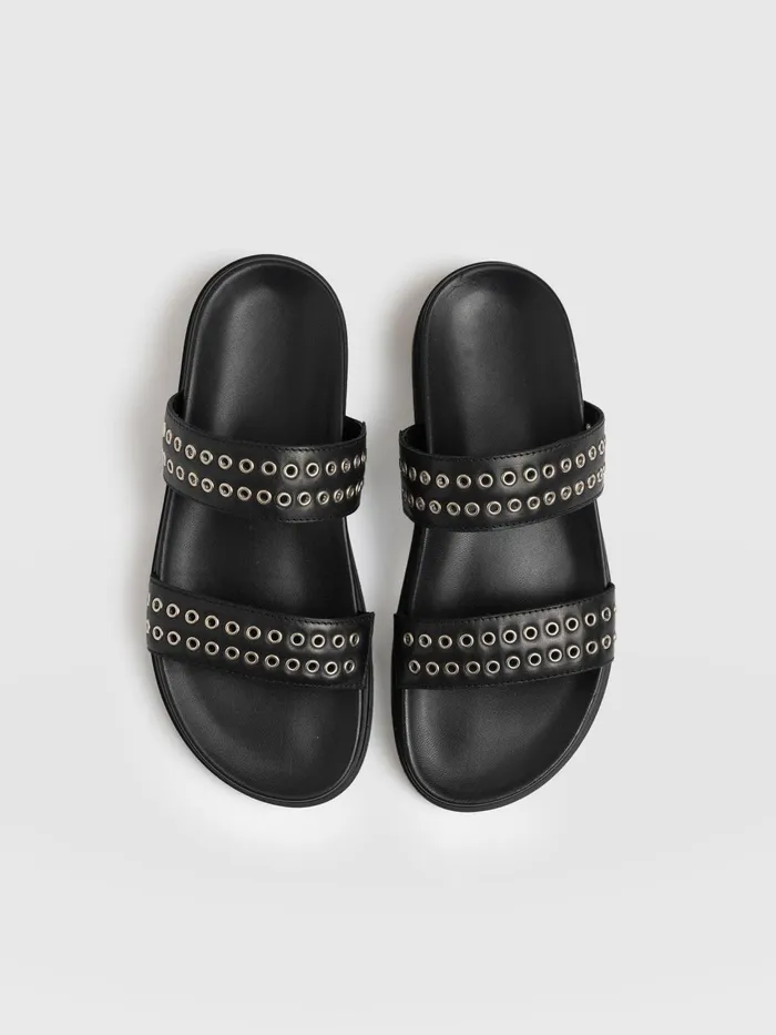 Maddox Eyelet Slides 8211 Black Black Women Saint And Sofia All Sandals