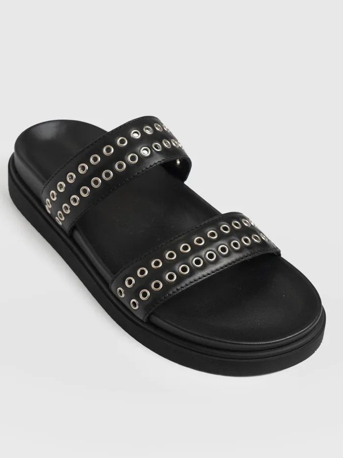 Maddox Eyelet Slides 8211 Black Black Women Saint And Sofia All Sandals