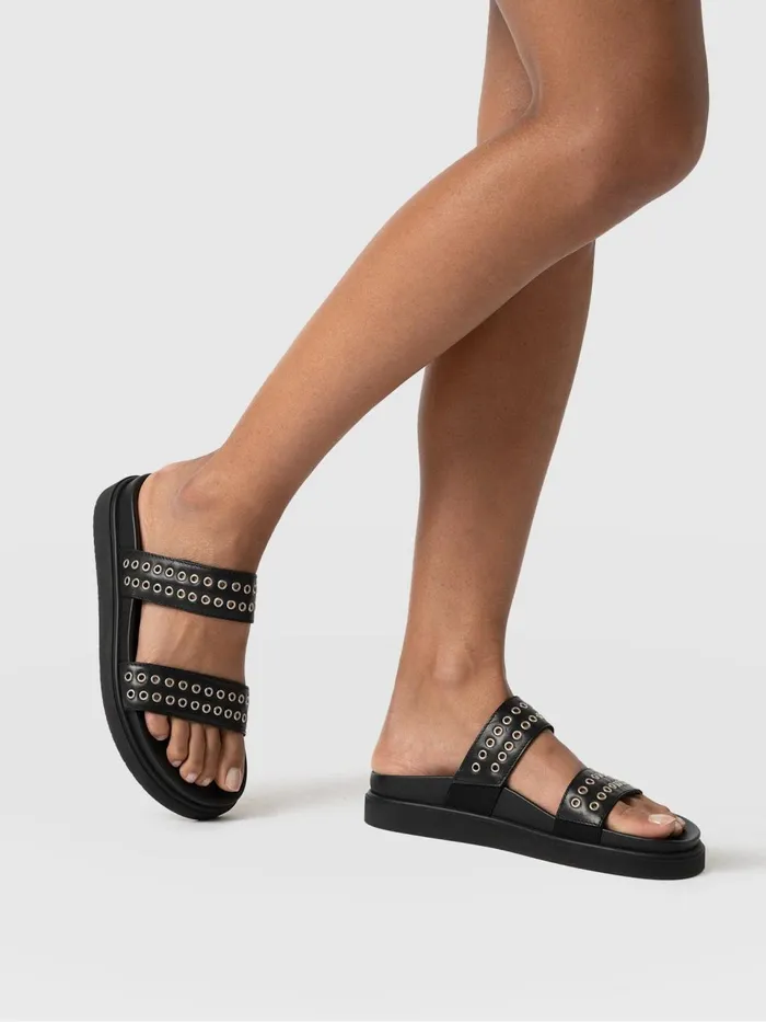 Maddox Eyelet Slides 8211 Black Black Women Saint And Sofia All Sandals