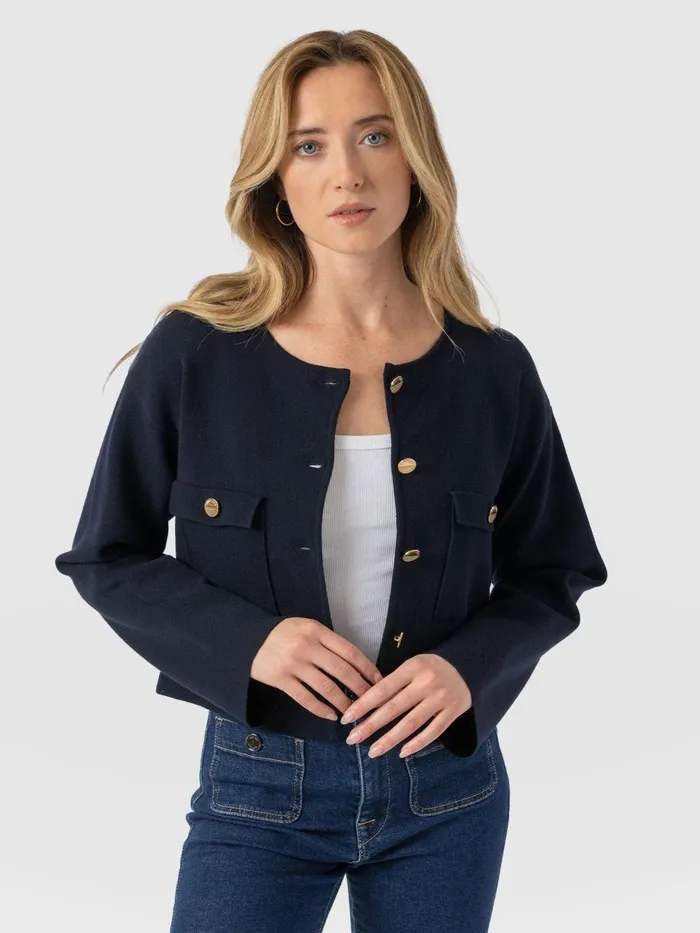 Maeva Knit Jacket 8211 Navy Navy Women Saint And Sofia Coats and Jackets