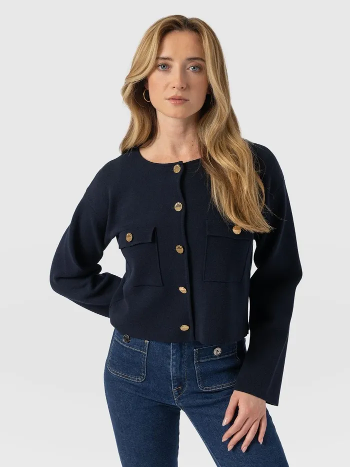 Maeva Knit Jacket 8211 Navy Navy Women Saint And Sofia Coats and Jackets
