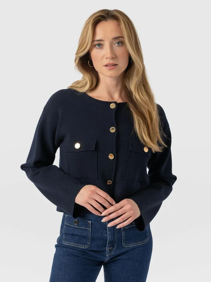 Maeva Knit Jacket 8211 Navy Navy Women Saint And Sofia Coats and Jackets