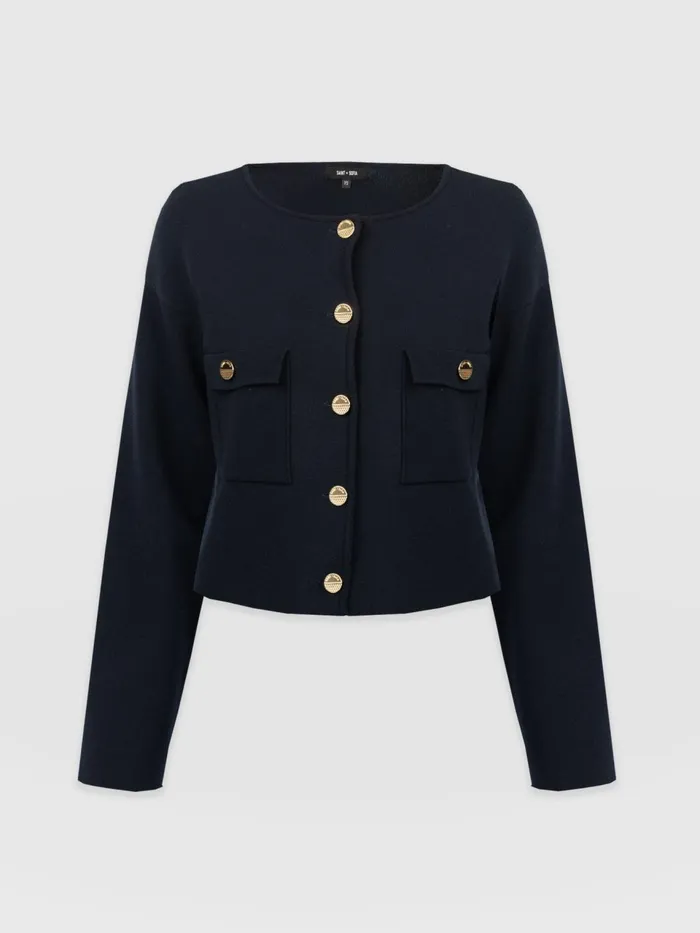 Maeva Knit Jacket 8211 Navy Navy Women Saint And Sofia Coats and Jackets