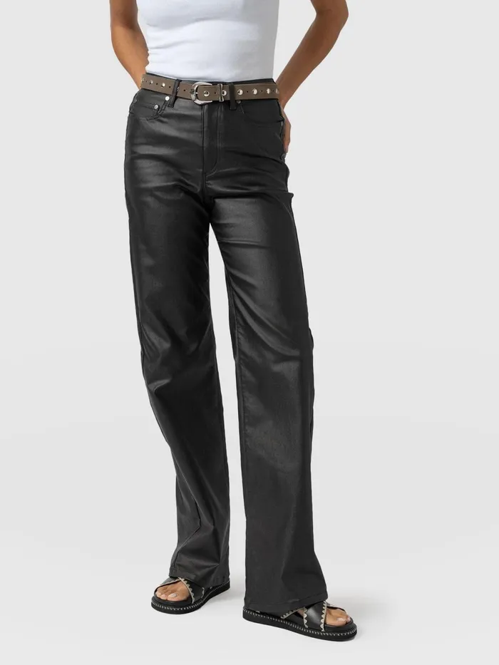 Maeve Wide Leg Pant 8211 Black Coated Black Coated Women Saint And Sofia Pants